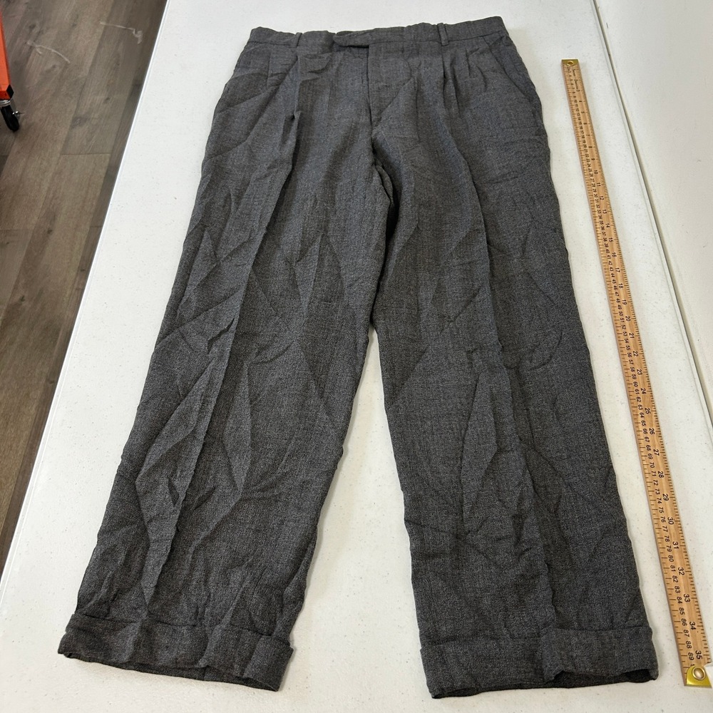 Sport by Riviera Mens Charcoal Grey 100% Wool Pleated Cuffed Trousers Size 34